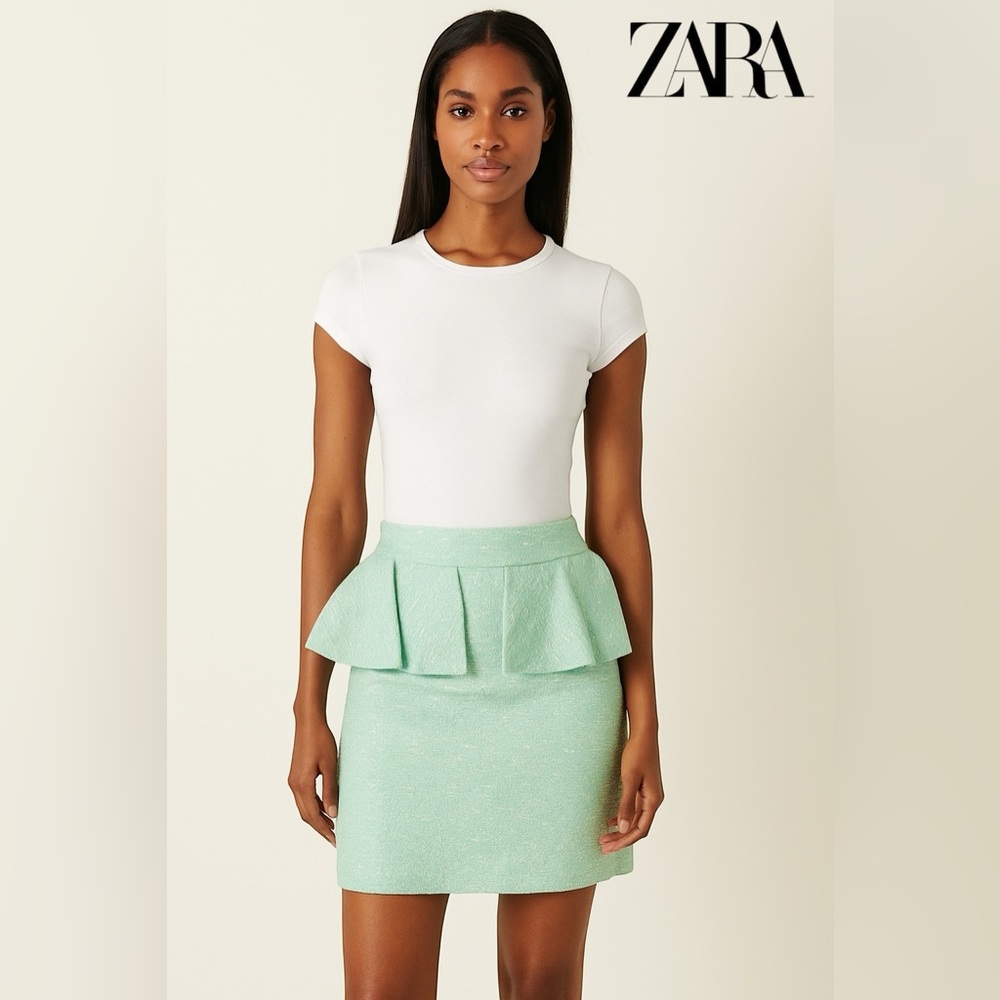 Zara Mint Green Tweed Peplum Skirt